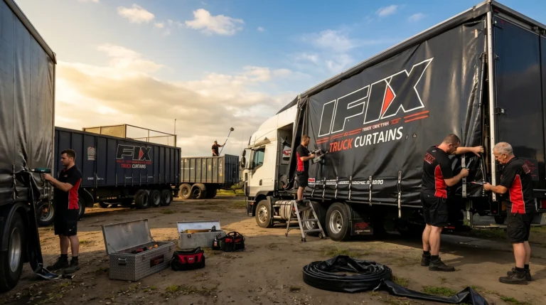 iFix technicians repairing a tautliner curtain on site