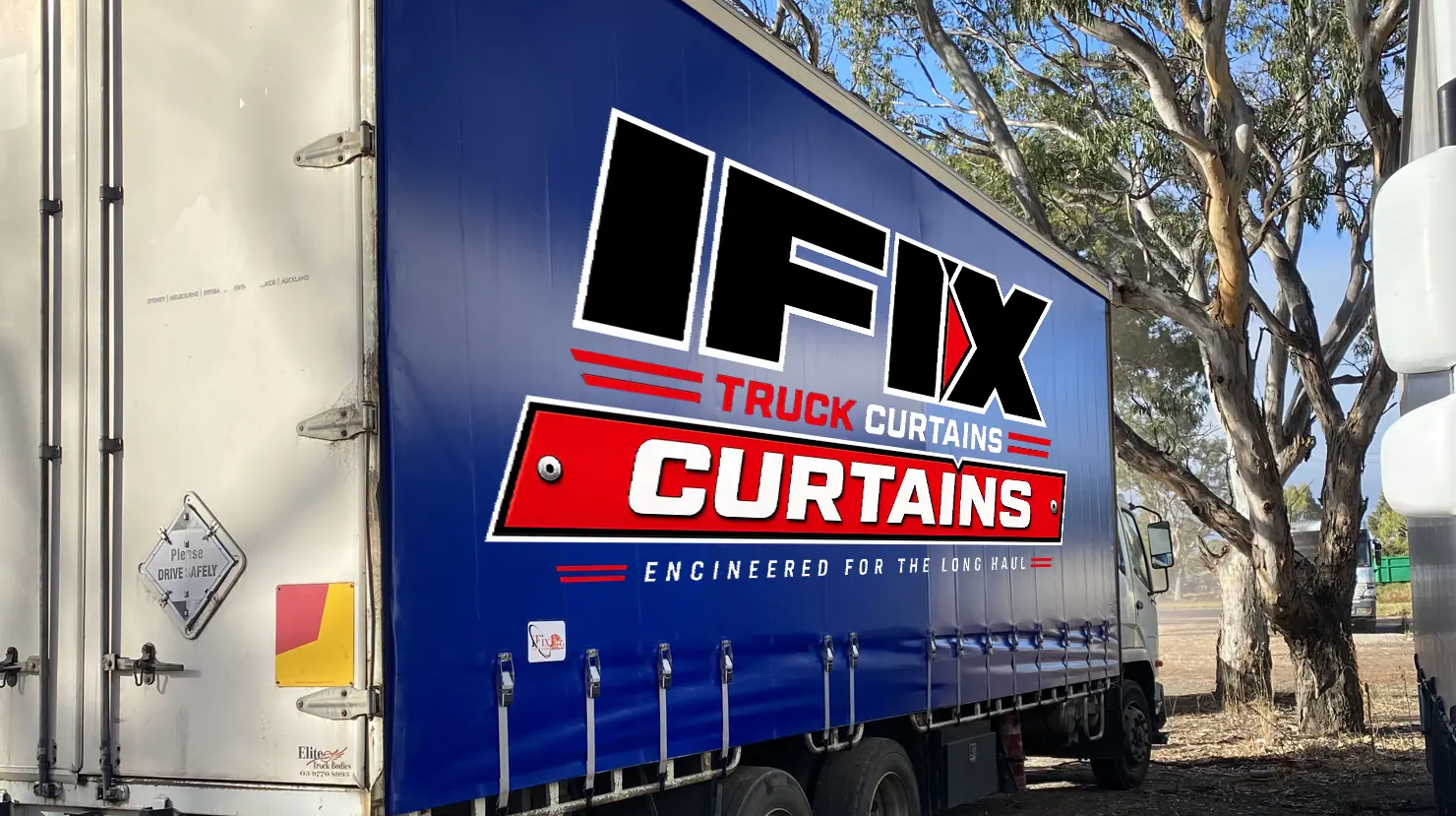 Blue iFix-branded tautliner curtain